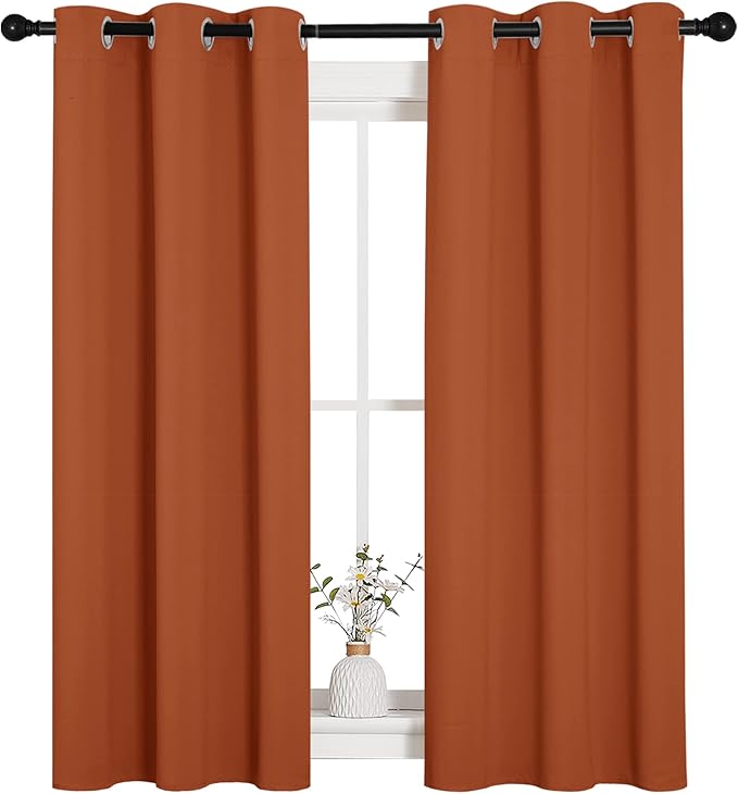 NICETOWN Blackout Halloween Draperies Curtains for Girls Room, Nursery Essential Thermal Insulated Grommet Top Blackout Panels (Burnt Orange, 1 Pair, 34 x 54 inches)