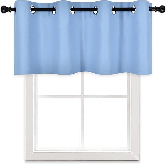 Sky Blue Valances for Windows 52X18 Inches Blackout Thermal Insulated Valance with Grommet Top for Kitchen Living Room Short Straight Drape Valance for Bedroom Kids Room 1 Panel