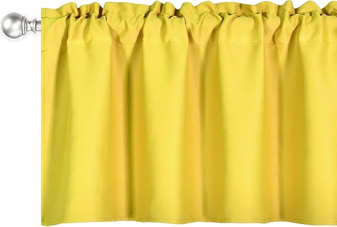 Bright Yellow Valance for Windows 42x18 Inch Solid Blackout Rod Pocket Kitchen Short Curtain Toppers Valance for Bathroom Living Room, Light Yellow