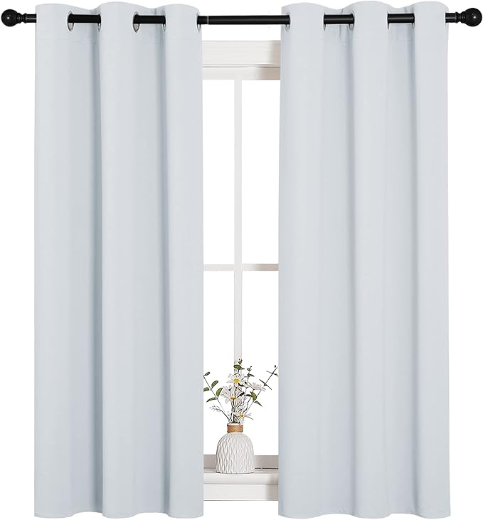 NICETOWN Room Darkening Curtain Panels for Bedroom, Easy-Care Solid Thermal Insulated Grommet Room Darkening Draperies/Drapes (Greyish White, 2 Panels, 34 by 54)