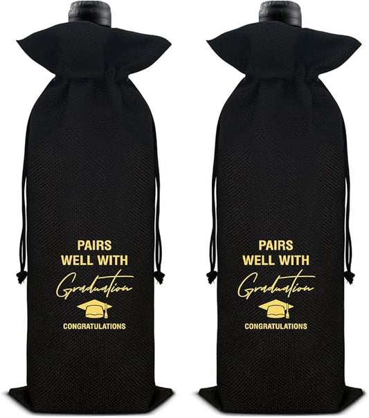 HOIJAUMAI Graduation Gifts for Women Men Graduation Wine Bag Pairs Well with Graduating Wine Gift Bags (Black)