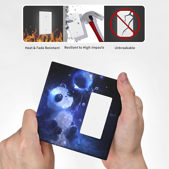 Cute Baby Panda Light Switch Cover Wall Plate Decorative 2 Gang Combination Blank/Rocker Outlet Covers Blue for Farmhouses Kitchens Bathrooms 4.5 x 4.6 in