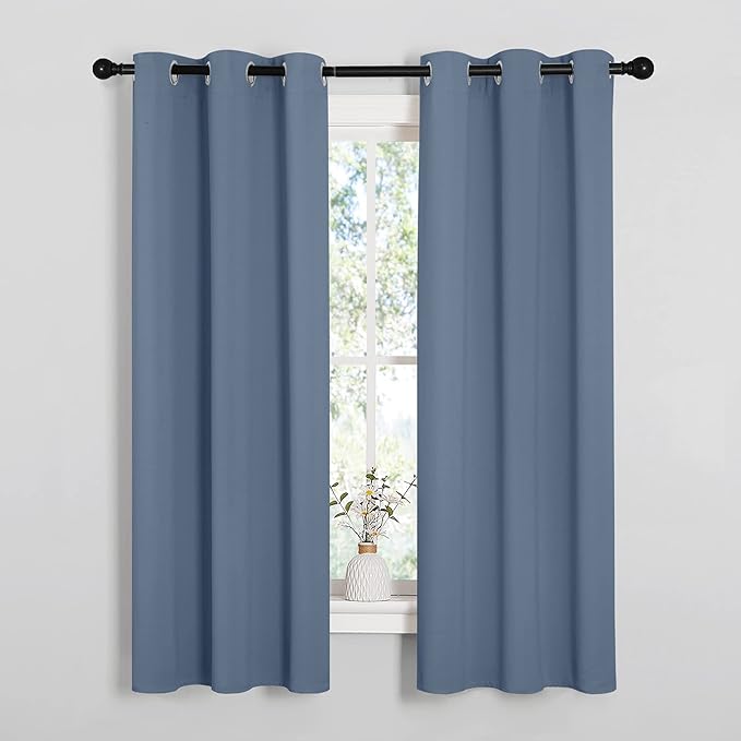 NICETOWN Kitchen Curtains Blackout Curtains & Drapes, Thermal Insulated Grommet Top Window Treatment Curtain Panels for Cupboard, Small Window (Stone Blue, 34" Wide x 63" Long, Set of 2)