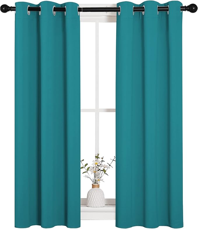 NICETOWN Room Darkening Curtains 40 inch Length 2 Panels, Peacock Teal, 2 Pieces, W29, Thermal Insulated Grommet Blackout Curtains for Modern Casual Elegant Bedroom Kids Room Theme Decoration