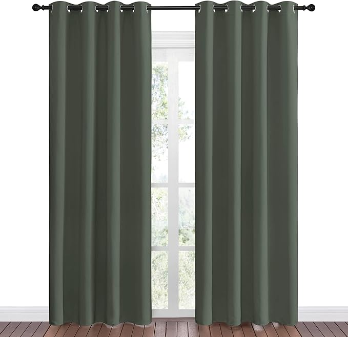 NICETOWN Dark Mallard Blackout Curtains Grommet - Home Decorations Thermal Insulated Solid Grommet Top Blackout Living Room Panels/Drapes for Gift (1 Pair, 55 x 86 inches)
