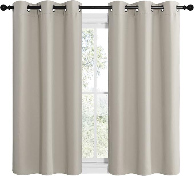 NICETOWN Kitchen Curtains for Decoration, Thermal Insulated Grommet Room Darkening Draperies/Panels for Laundry (Natural, 2 Panels, W42 x L50 inches)