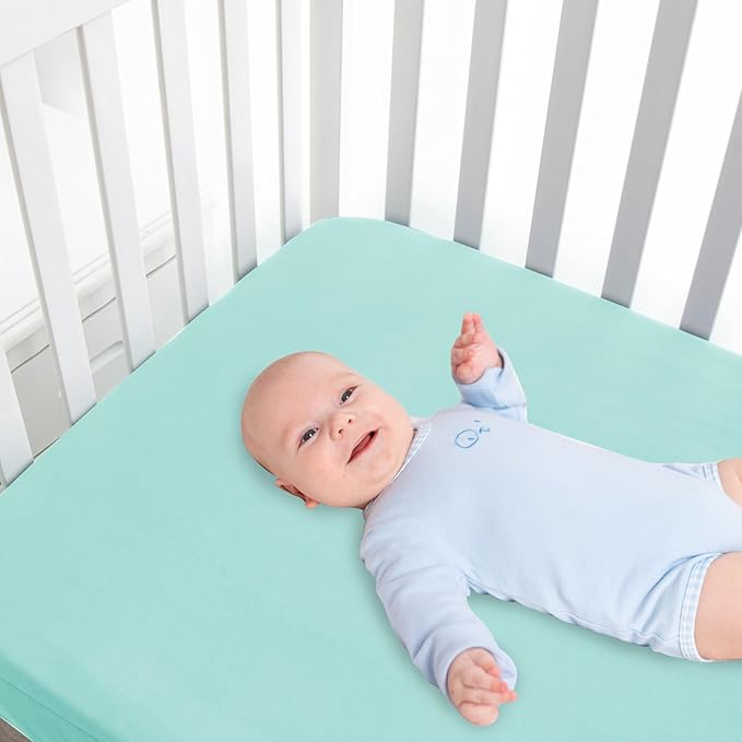 Waterproof Crib Sheets for Boys 2 Pack, Fitted Baby Crib Sheet Neutral 52" x 28" for Standard Crib and Toddler Bed Mattress, Soft and Breathable Kid Toddler Sheets for Boys or Girls, Grey & Aqua Blue