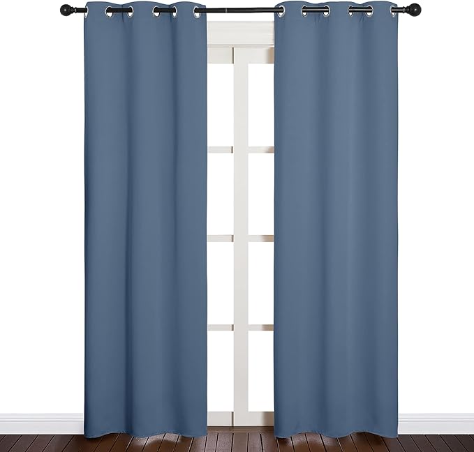 NICETOWN Blackout Curtains for Bedroom, Thermal Insulated Privacy Window Treatment Curtains & Drapes for Living Room, Nursery (Stone Blue, 34-inch Wide x 84-inch Long, 2PCs)