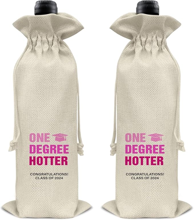 HOIJAUMAI Graduation Gifts for Women Her Graduation Wine Bag One Degree Hotter Class of 2024 Graduation Wine Gift Bags