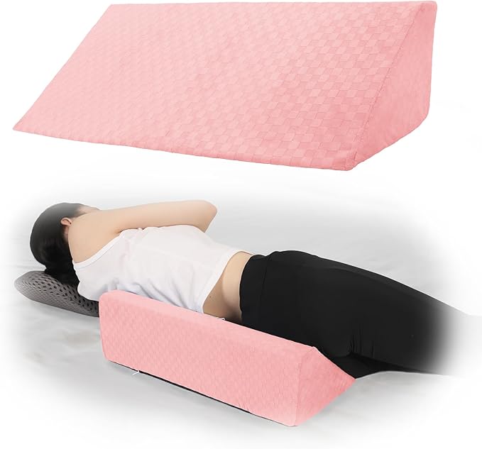 Bed Wedge Pillow for Side Sleeping Foam Filled Body Positioning Triangle Pillow Suitable for Pregnancy and Surgery Prevent Bed Sore for Leg and Back Support with Pillow Case (Pink)