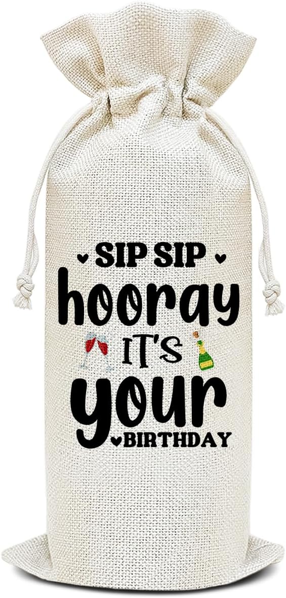 Wine Canvas Bag, Funny Birthday Wine Gift Bag, Birthday Gift for Women Men Friends Coworker, Wine Bags for Wine Bottles Gifts, Wine Champagne Gifts With Drawstring Birthday Party Decoration -WB01