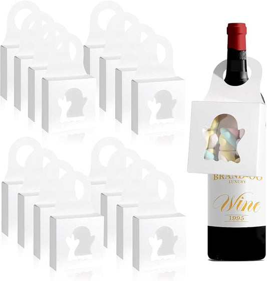 Megitzuu 30PCS Wine Bottle Box with Window, Kraft Paper Wine Boxes for Halloween Gifts Hanging Pumpkin Treat Box Mini Charcuterie Boxes Wine Bottles Gift Bags Goodies Candy Box Party Favor (White)