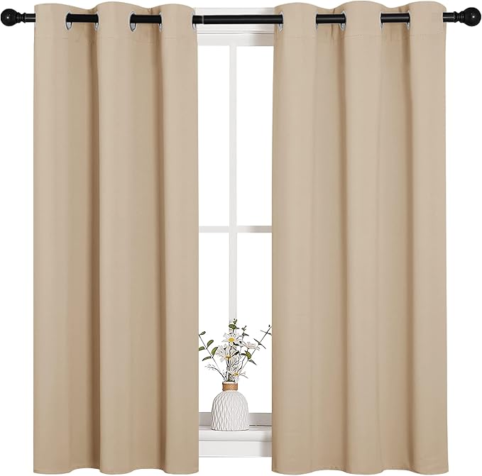 NICETOWN Room Darkening Curtain Panels for Cafe, Thermal Insulated Grommet Room Darkening Draperies/Drapes for Window (Biscotti Beige, 2 Panels, W34 x L45 inch)