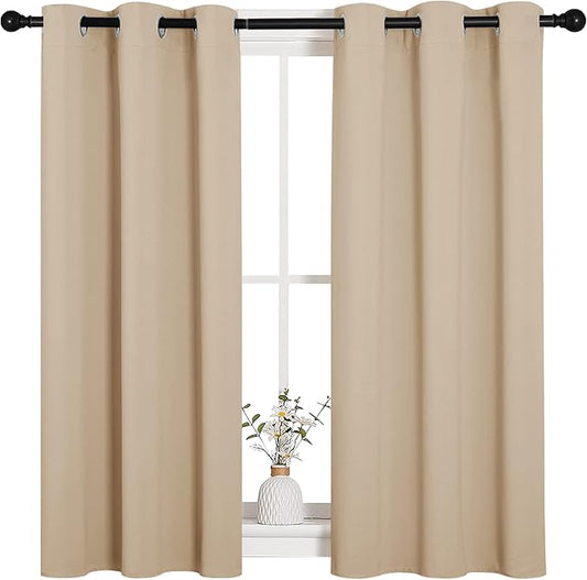 NICETOWN Room Darkening Curtain Panels for Cafe, Thermal Insulated Grommet Room Darkening Draperies/Drapes for Window (Biscotti Beige, 2 Panels, W34 x L45 inch)