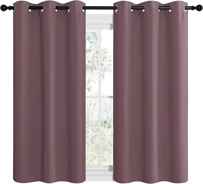 NICETOWN Dry Rose Room Darkening Curtains for Kitchen, Set of 2, 42 inches Wide by 50 inches Long, Window Treatment Thermal Insulated Solid Grommet Room Darkening Curtains/Drapes for Bedroom