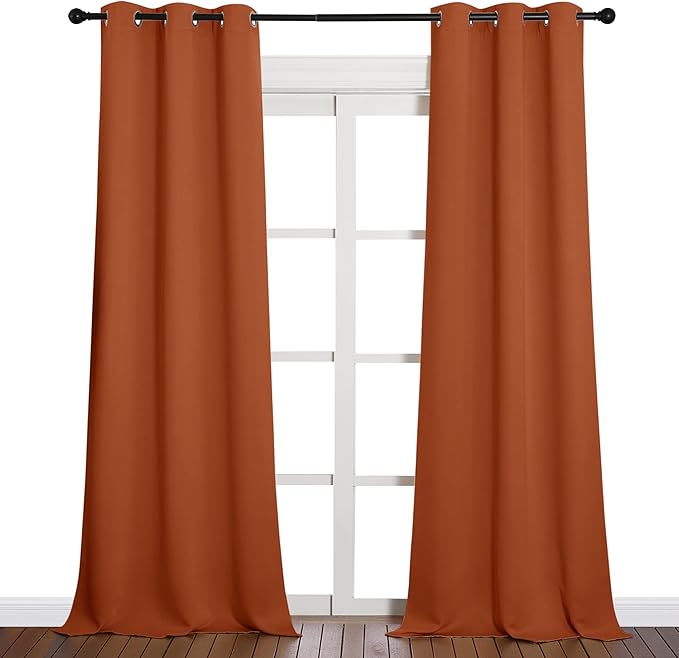 NICETOWN Halloween Room Darkening Drapes for Nursery - Light Blocking Curtain Panels for Bedroom Girl Room, Soft Fabric Window Treatment (Burnt Orange, 42 inches Width by 90 inches Length, 1 Pair)