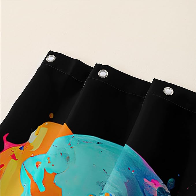 AILONEN Mushroom Skull Shower Curtain for Bathroom, 3D Oil Painting Mushroom Skull Bath Curtain for Kids Boys Girls,Modern Abstract Print Waterproof Black Curtain with 12 Plastic Hooks, 72" W*96" H