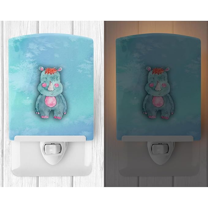 Caroline's Treasures BB7381CNL Rhinoceros Watercolor Ceramic Night Light Compact, UL-Certified, Ideal for Bedroom, Bathroom, Nursery, Hallway, Kitchen, 6x4x3, Multicolor