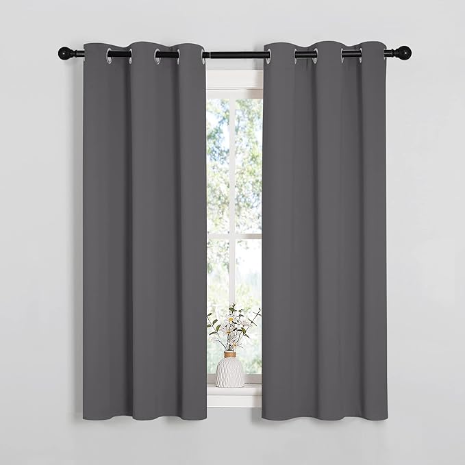 NICETOWN Bedroom Curtains Blackout Drapery Panels, Three Pass Microfiber Thermal Insulated Solid Ring Top Blackout Window Curtains/Drapes (Two Panels, 34 x 54 inches, Gray)