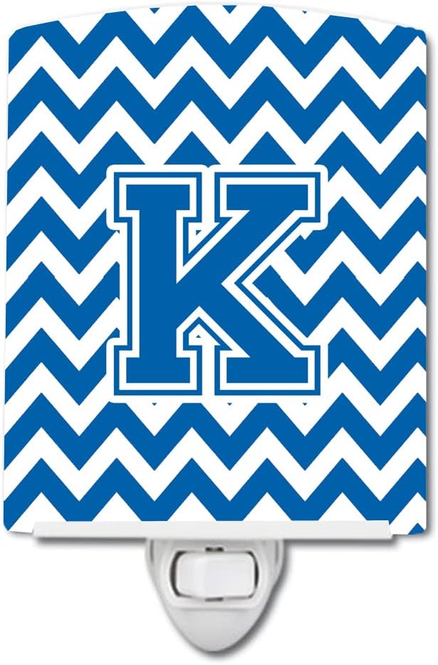 Caroline's Treasures CJ1056-KCNL Letter K Chevron Blue and White Ceramic Night Light Compact, UL-Certified, Ideal for Bedroom, Bathroom, Nursery, Hallway, Kitchen, 6x4x3, Multicolor