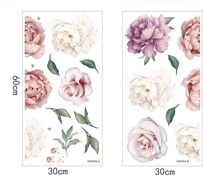 Flower Wall Sticker, Rohome Waterproof PVC Peel and Stick Rose Wall Decals Home Decor for Sofa Background Living Room Bedroom Kitchen Nursery Room Decorations(Parent) (04)