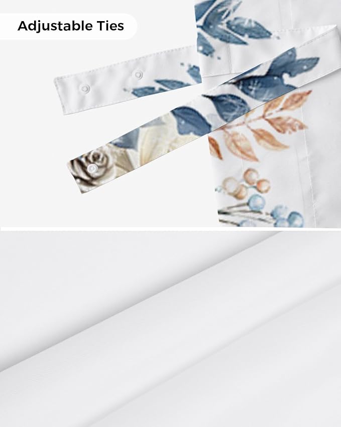 Blue Christmas Poinsettia Blackout Tie Up Valance Curtains for Kitchen Windows Winter Eucalyptus Leaves Window Toppers Balloon Shades for Living Room/Bathroom/Bedroom,1 Panel, 42" X 12",