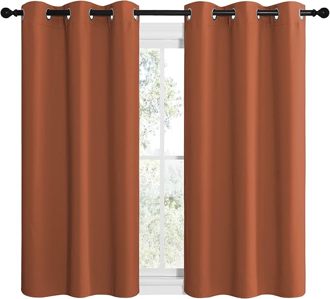 NICETOWN Bedroom Halloween Curtains 50 inches Long, Privacy and Thermal Insulated Blackout Drapes for Windows (Burnt Orange, 1 Pair, 42 x 50 inches)