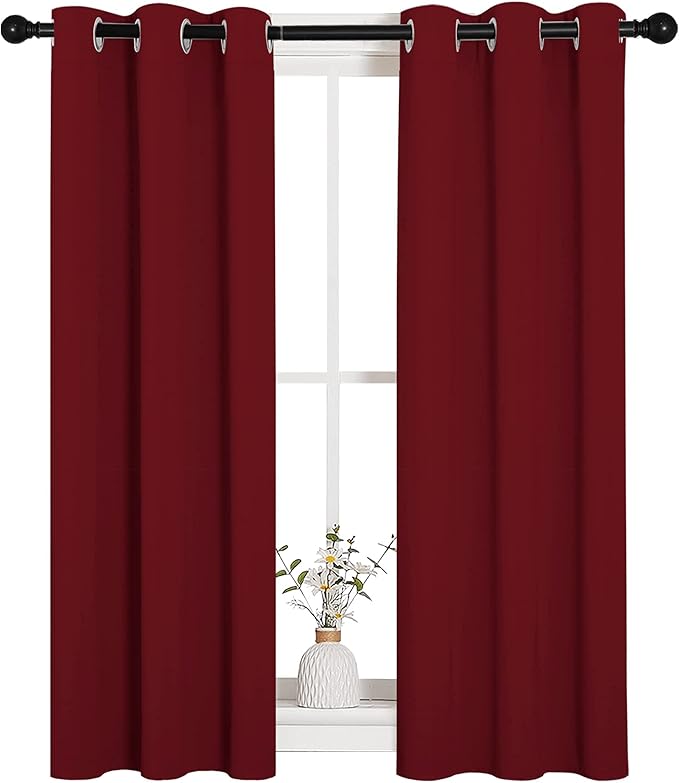 NICETOWN Christmas Burgundy Window Curtains Blackout Drapes, Thermal Insulated Solid Grommet Blackout Curtains/Draperies for Living Room (1 Pair, 29 by 45 inches, Burgundy Red)