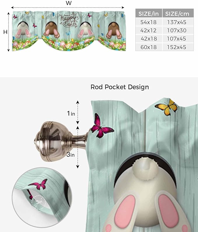 Spring Easter Blackout Tie Up Valance Curtains for Kitchen Windows Funny Bunny Tails Rabbit Window Toppers Balloon Shades for Living Room/Bathroom/Bedroom,1 Panel, 60" X 18",Floral Farmhouse