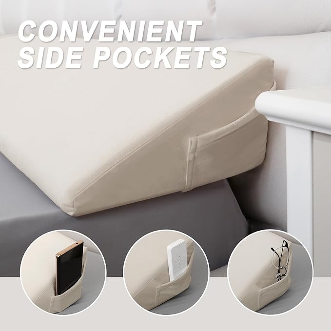 WdFour Bed Wedge Pillow, Close Off Headboard, Wall and Mattress Gap. Incline, Slanted Sweat-Proof Pillow for Neck and Back Pain Relief Anti-snoring for Comfortable Sleeping.(Beige,76Wx10Dx6H)