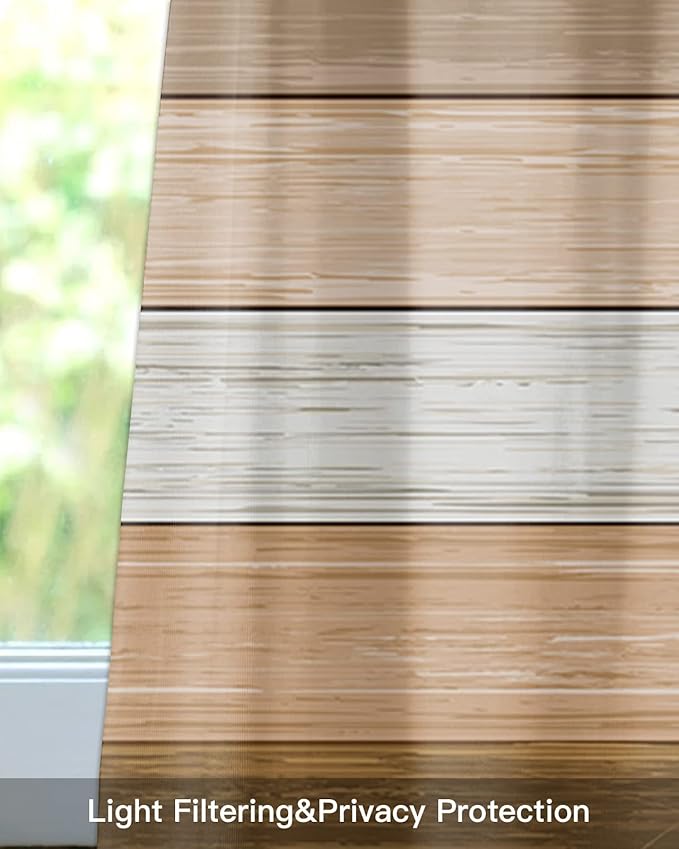 Farmhouse Kitchen Curtains Summer Fall Valances for Windows ,Brown Beach Fall Rod Pocket Country Window Treatment for Kitchen/Living Room/Bedroom/ Bathroom,42" X 12" -1 Panel, Rustic Barn Wood Texture