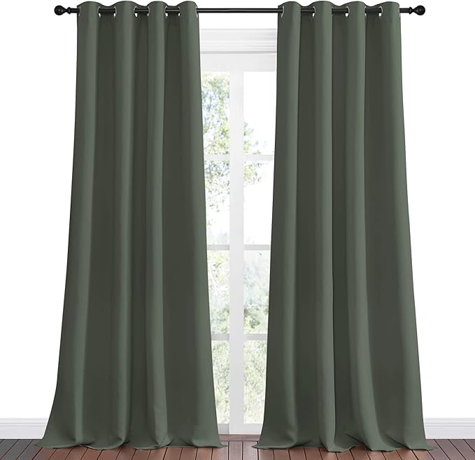 NICETOWN Dark Mallard Blackout Draperies Curtains, 55 inches Wide by 120 inches Long, Pair of Grommet Top Thermal Insulated Blackout Decorative Curtains for Thanksgiving Day & Christmas Decor