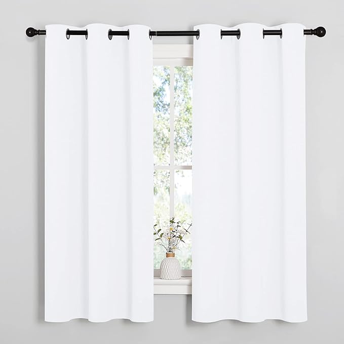 NICETOWN White Window Curtain Panels - 50% Light Blocking Curtains for Bedroom & Dining Room Window (Set of 2, 42 inches x 63 inches)