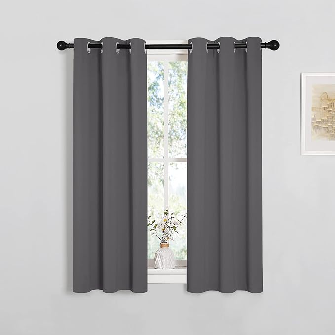 NICETOWN Grey Blackout Curtain Panels for Bedroom, Thermal Insulated Grommet Top Blackout Draperies and Drapes (2 Panels, W29 x L45 inches, Grey)