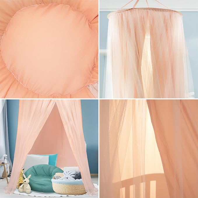 40"x 106" Bed Canopy for Girls & Adults, Double Layer Princess Round Dome Bed Curtain Canopy Drapes, Dreamy Mosquito Net Reading Nook, Bedroom Decoration (Pink)