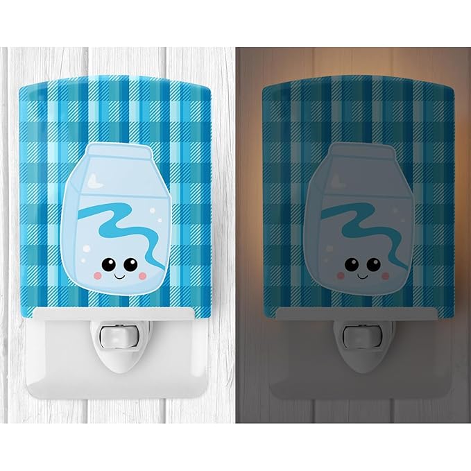 Caroline's Treasures BB6846CNL Blue Plaid and Milk Ceramic Night Light Compact, UL-Certified, Ideal for Bedroom, Bathroom, Nursery, Hallway, Kitchen, 6x4x3, Multicolor