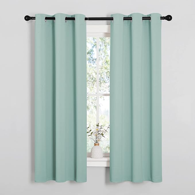 NICETOWN Kitchen Curtain Panels Blackout Draperies, Thermal Insulated Solid Grommet Blackout Curtains/Drapes (Aqua, One Pair, 34 by 63-Inch)