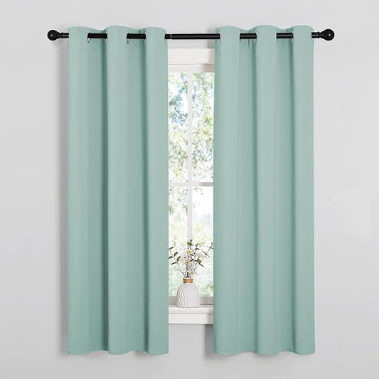 NICETOWN Kitchen Curtain Panels Blackout Draperies, Thermal Insulated Solid Grommet Blackout Curtains/Drapes (Aqua, One Pair, 34 by 63-Inch)