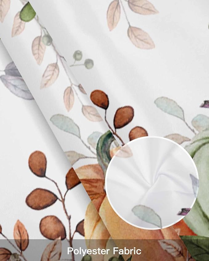 Fall Thanksgiving Kitchen Curtains Valances for Windows Autumn Pumpkins Eucalyptus Leaves Rod Pocket Window Treatment for Kitchen /Living Room/Bedroom/ Bathroom, 42" X 12", Blue Sage Green Orange