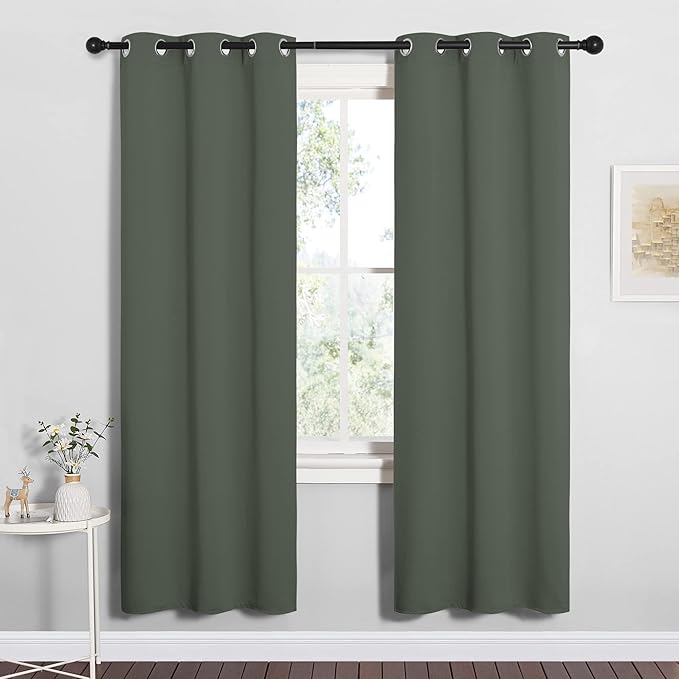 NICETOWN Thermal Insulated Curtains Blackout Draperies, Window Treatment Solid Grommet Room Darkening Drape Panels for Bedroom (Dark Mallard, Set of 2, 34 by 72 inches Long)