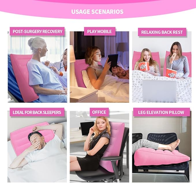 Nevife Inflatable Triangle Bed Wedge Pillow-Fast Inflating/Deflation Valve-Portable Travel Leg Elevation,Adjustable Incline Pillow for Back Support,Sleeping, Acid Reflux,Snuoring,Footrest