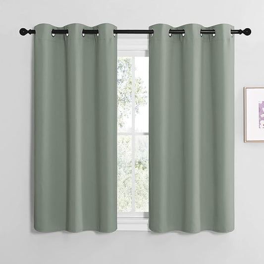 NICETOWN Greyish Green Room Darkening Curtains for Kitchen, Window Treatment Thermal Insulated Solid Grommet Room Darkening Curtains/Drapes for Bedroom (Set of 2, 42 inches Wide by 48 inches Long)