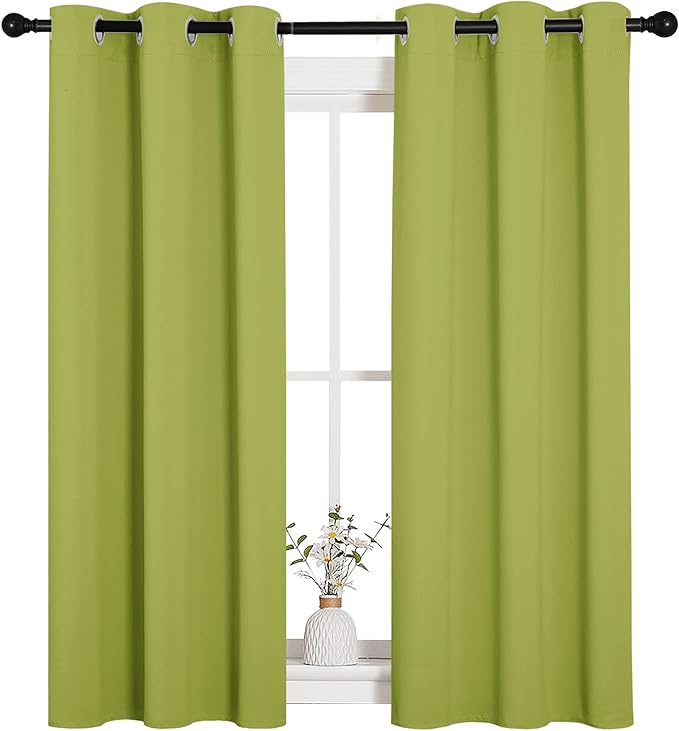 NICETOWN Green Blackout Curtains Window Panels, Window Treatment Thermal Insulated Solid Grommet Blackout Draperies/Drapes for Bedroom (Set of 2, 34 by 54 Long, Fresh Green)