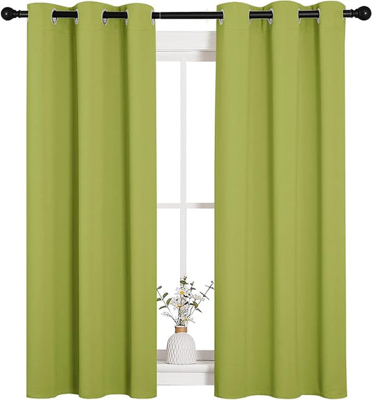 NICETOWN Green Blackout Curtains Window Panels, Window Treatment Thermal Insulated Solid Grommet Blackout Draperies/Drapes for Bedroom (Set of 2, 34 by 54 Long, Fresh Green)