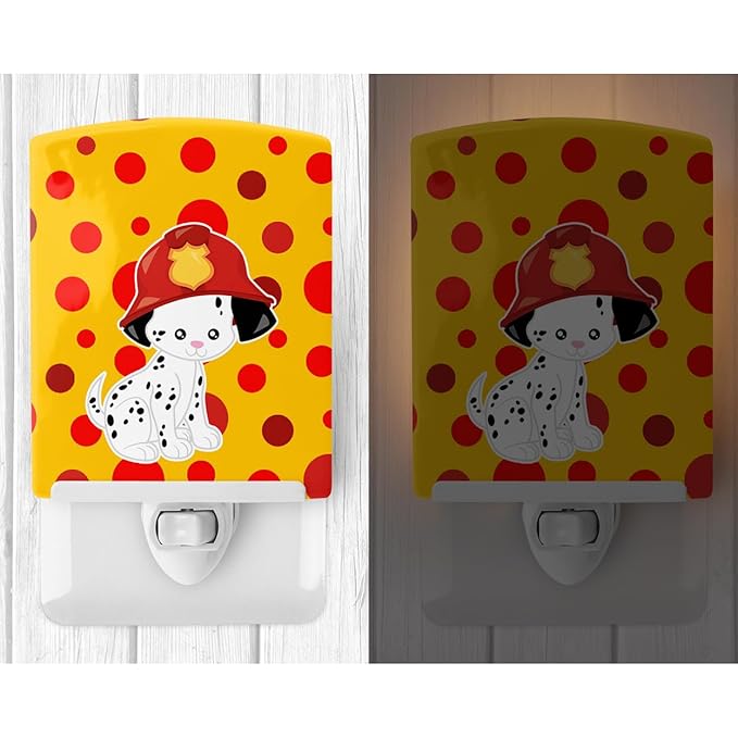 Caroline's Treasures BB6999CNL Fireman Dalmatian Puppy Ceramic Night Light Compact, UL-Certified, Ideal for Bedroom, Bathroom, Nursery, Hallway, Kitchen, 6x4x3, Multicolor