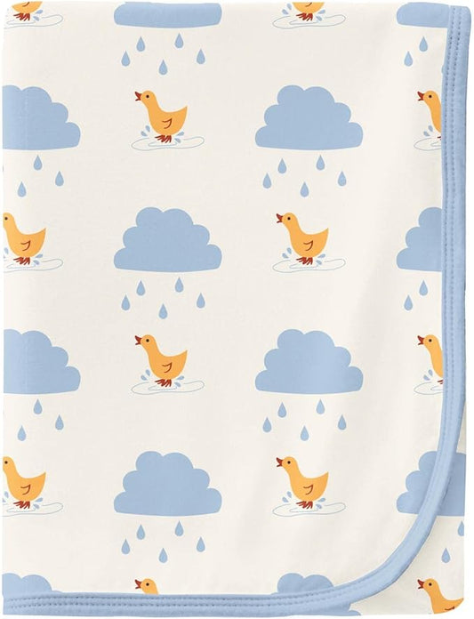 KicKee Print Swaddle Blankets, Silky Soft Baby Blanket, 40” x 29” (Natural Puddle Duck - One Size)