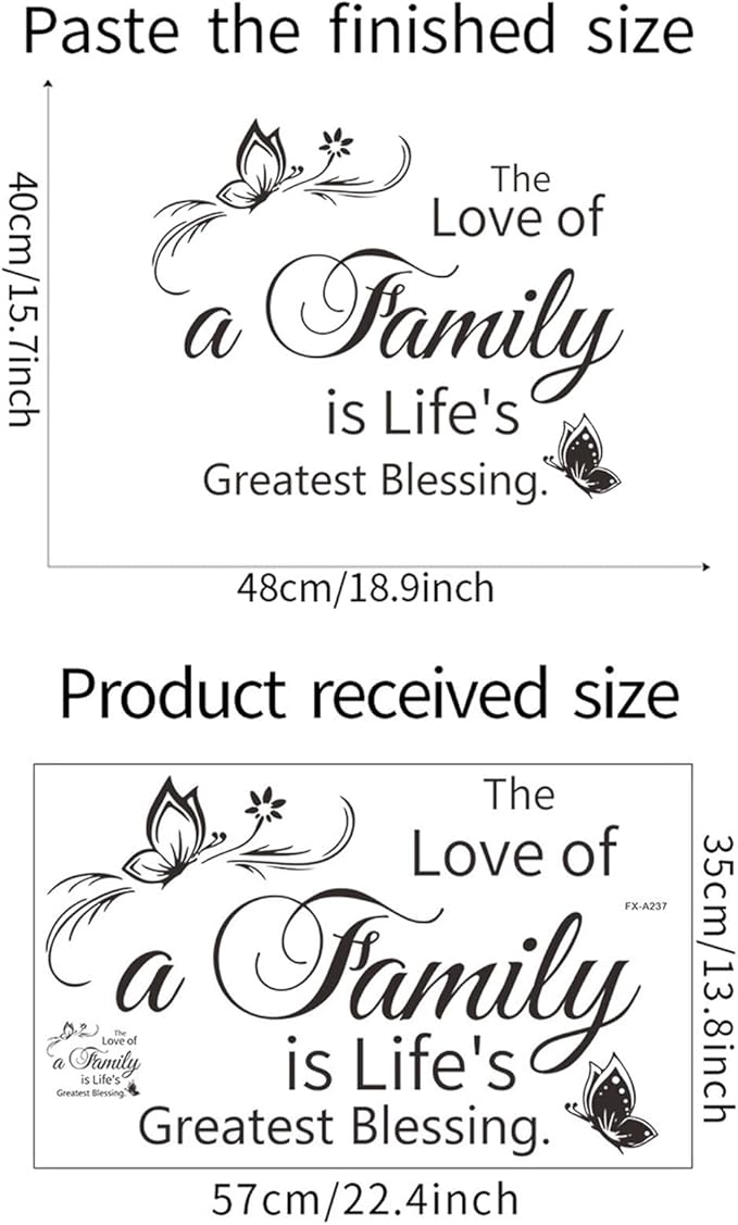 Family Wall Sticker, Inspirational Wall Decor Home Wall Decoration Warm Quotes Stickers Waterproof Removable Butterfly Sticker Letter Word Decal for Bedroom Dining Room Kitchen Wall Art Decor(Black)