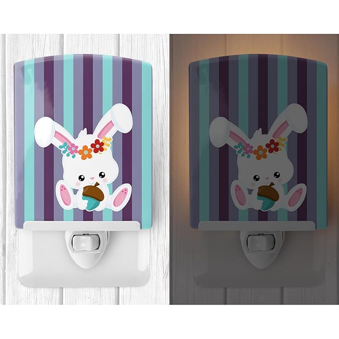 Caroline's Treasures BB6790CNL Bunny Rabbit Ceramic Night Light Compact, UL-Certified, Ideal for Bedroom, Bathroom, Nursery, Hallway, Kitchen, 6x4x3, Multicolor