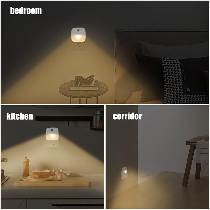 Night Light 4 Pack Plug Into Wall Intelligent Dusk to Dawn Sensor Activated for Hallways, Kids Room, Kitchen