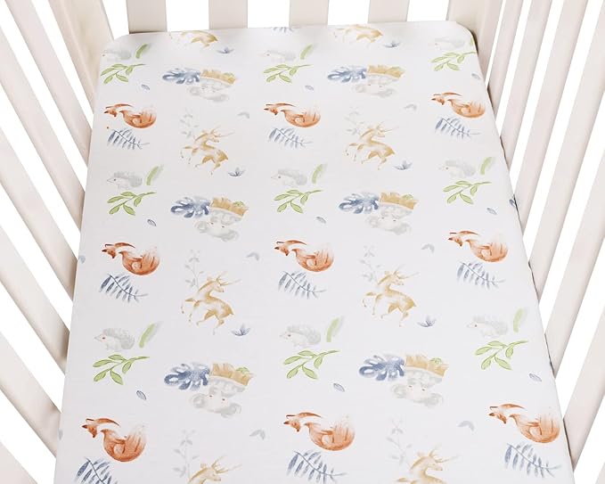 Bassinet Sheets Compatible with Baby Delight Beside Me Dreamer Bassinet, 2 Pack, 100% Jersey Knit Cotton 190GSM, Ultra Soft Breathable, Fox Deer and Elephant